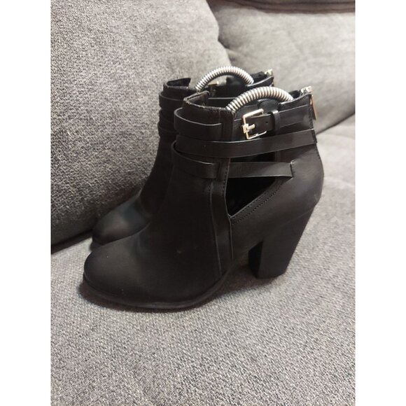 Women Ankle Boots Almond Toe Mid Heel Booties Chunky Block Zip Up Sz 8 M - Picture 3 of 12